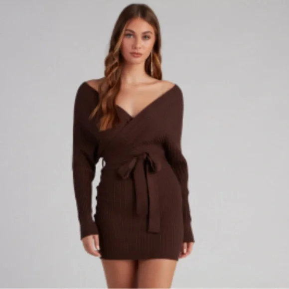 Dresses | Windsor Ribbed Knit Tiefront Mini Sweater Dress | Poshmark Dresses | Windsor Ribbed Knit Tiefront Mini Sweater Dress | Poshmark